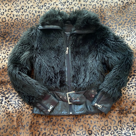 Aldo Fur Black Leather Jacket - Picture 1 of 4